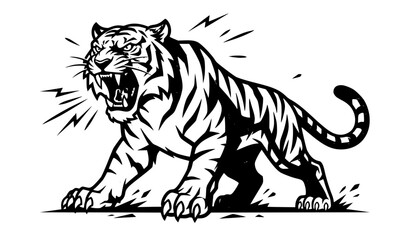 Obraz premium Roaring Angry Tiger Vector Illustration with Powerful Wild Animal Character