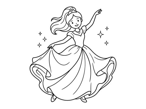 Beautiful Dancing Princess Coloring Page Magical Fairy Tale Vector Art
