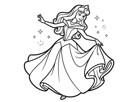 Elegant Fairytale Princess Dancing with Sparkles Coloring Page
