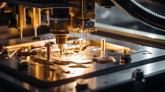 Precision cnc machine processing a metal component, showcasing advanced industrial automation and engineering for manufacturing intricate high tech parts