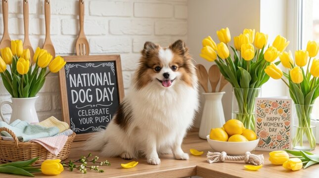 Pomeranian dog celebrating national dog day