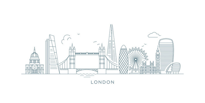 Minimal line art illustration of the London skyline