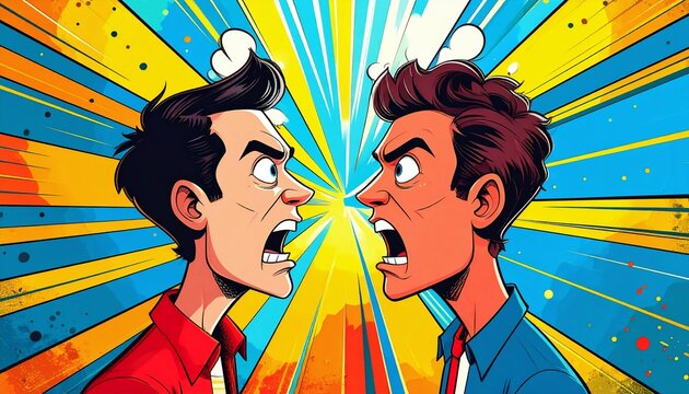 Funny cartoon duo arguing or reacting exaggreated
