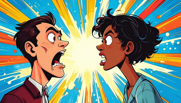 Funny cartoon duo arguing or reacting exaggreated
