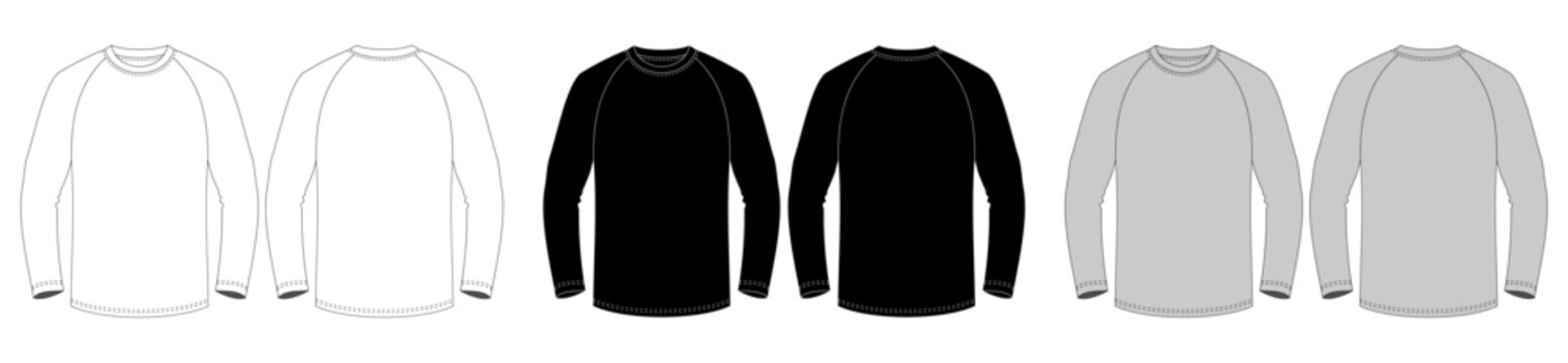 Blank t shirt long sleeves raglan vector mockup front and back view
