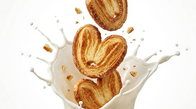 Cereal corn flakes falling into milk