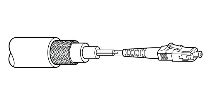 Fiber optic cable connector illustration for modern high speed internet telecommunications data vector.