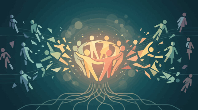 Abstract Illustration of Diverse Human Figures Connecting.