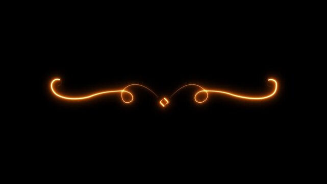 Glowing neon Elegant ornamental flourish divider. Vintage swirl border line. Decorative classic design for invitations, certificates and luxury branding. 4k video motion graphics