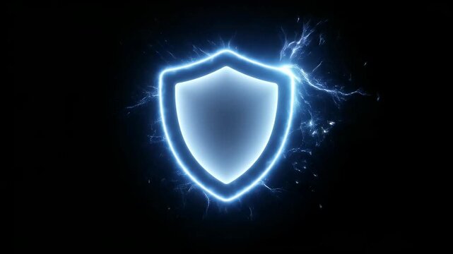 Glowing blue energy shield with electric lightning protecting against attack security concept