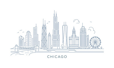 Fototapeta premium Minimal line art illustration of the Chicago skyline