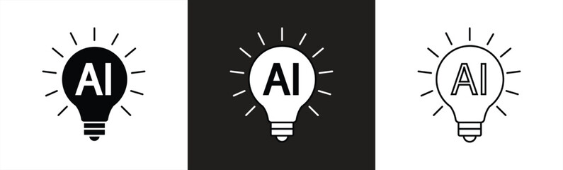 AI bulb icon set representing artificial intelligence innovation, creative smart ideas, and digital technology. In a modern flat style. Vector illustration. © GraphicGlow