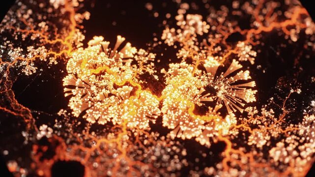 Abstract glowing orange neural network pattern on dark background