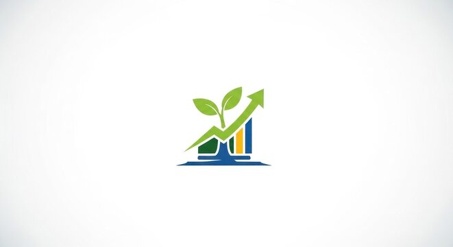 A green and red leaf with an upward arrow and a bar graph on a white background.