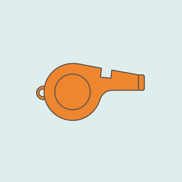 Orange plastic sports whistle closeup.