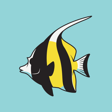 Colorful Yellow Black Fish Swimming.