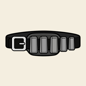 Black leather belt with silver buckle.