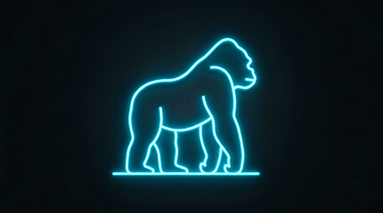 Fototapeta premium Neon light glowing gorilla silhouette on dark background with silhouette wildlife creative
