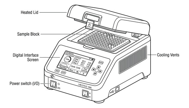 Automated pcr thermal cycler laboratory machine vector illustration for dna research equipment use.