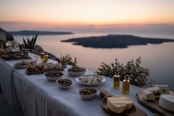 Fototapeta premium An elegant buffet stretches toward a glowing horizon above calm water.
