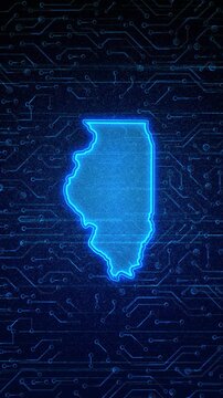 4K Resolution, Illinois State (USA) Digital Electric Futuristic Technology Map, Suitable for Tech events, USA Elections, Science, Politics, July 4th and Memorial Day