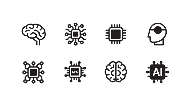 Artificial intelligence and computer chip icon set Vector