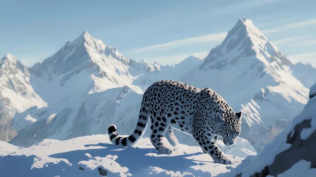 Snow leopard in the snow
