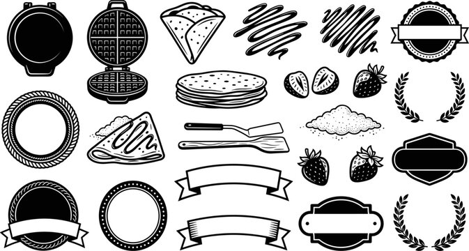 Waffles and crepes breakfast food icon set vector design