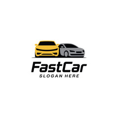 Fototapeta premium Two Car Silhouettes With Typography Minimalist Logo Design On White