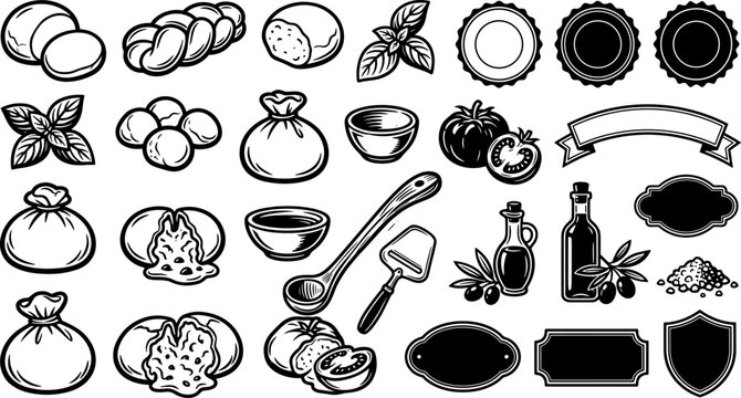 Italian food and cheese ingredients vector illustration icon set
