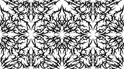 Fototapeta premium Seamless pattern of sharp tribal thorns and spiky organic shapes in black and white for textile or wallpaper background