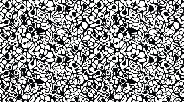 Intricate seamless pattern of interlocking organic cell structures in black and white for surface and textile printing