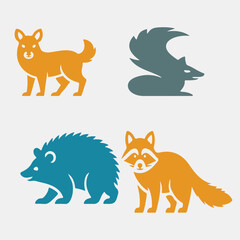 Obraz premium Animal shapes flat icons fox dog hedgehog