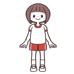Fototapeta premium 笑顔で立つ体育着の女の子のイラスト