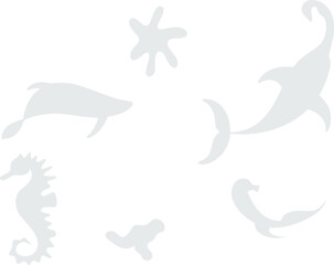 Fototapeta premium Gray Sea Creatures Silhouettes on White Background