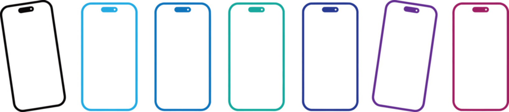 Minimalist colorful smartphone outline mockup vector set.