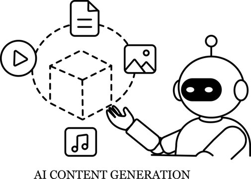AI Content Generation and Creative Media Line Illustration