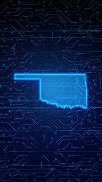 4K Resolution, Oklahoma State (USA) Digital Electric Futuristic Technology Map, Suitable for Tech events, USA Elections, Science, Politics, July 4th and Memorial Day