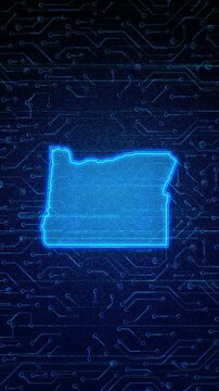 4K Resolution, Oregon State (USA) Digital Electric Futuristic Technology Map, Suitable for Tech events, USA Elections, Science, Politics, July 4th and Memorial Day