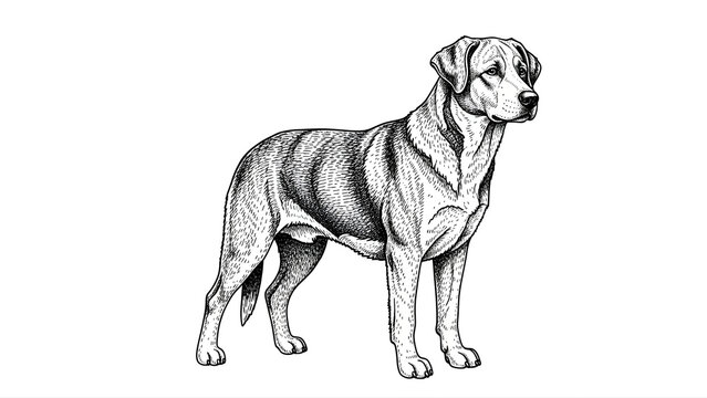 Dog Animal Line Art Vintage Canine Illustration Isolated on White