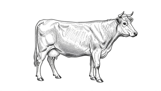 Cow Animal Line Art Engraved Farm Illustration Isolated on White Background