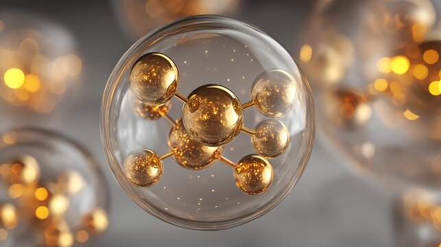 An intricate representation of atoms within molecular structures, showcasing their fascinating details and luminous qualities against a soft backdrop.