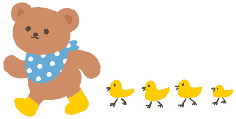 illustration of a baby bear and a chick © smile