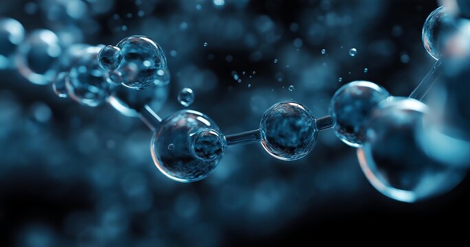 Close-up view of molecular structures with spherical formations and a captivating blue background, highlighting the intricate beauty of science at the microscopic level.