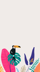 Colorful tropical bird iPhone wallpaper, beige design © Rawpixel.com