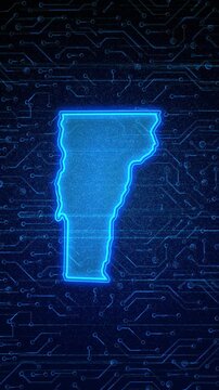 4K Resolution, Vermont State (USA) Digital Electric Futuristic Technology Map, Suitable for Tech events, USA Elections, Science, Politics, July 4th and Memorial Day