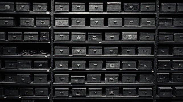 Storage boxes on shelves archival library
