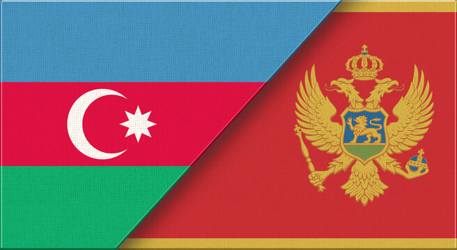 Double Flag Azerbaijan and Montenegro on Fabric Texture. 3D illustration