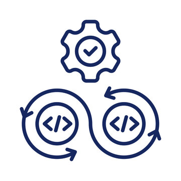 Software development cycle icon coding process with gear isolated on transparent background