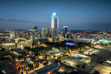 Aerial view of the Oklahoma City skyline at night. © Chenxiaoyang
